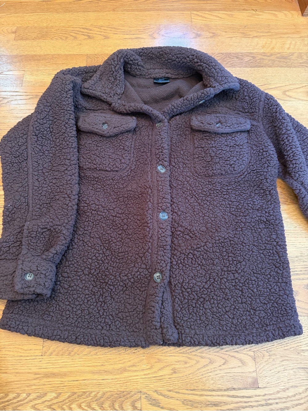 Cozy Women’s Sherpa Button-Up Jacket in Dark Brown XS/S